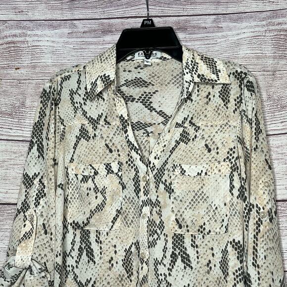 Express The Portofino Snake Skin Print Button Down Classic Shirt Size XS - Picture 8 of 10